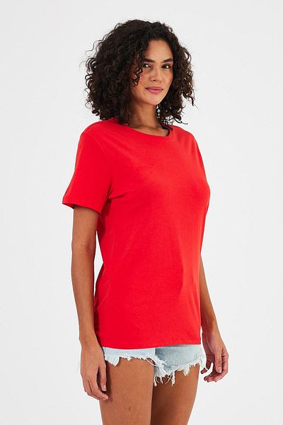 Penyelux Women's Daily Basic Cotton Loose Fit Crew Neck T-Shirt Red