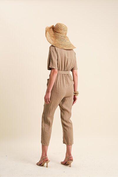 VERDA Linen Jumpsuit - Embroidered Detailed and Belted Belt
