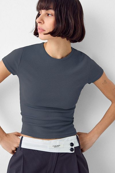 VODENS Anthracite Crew Neck Basic Ultra Soft 100% βαμβακερό κοντομάνικο κορμάκι