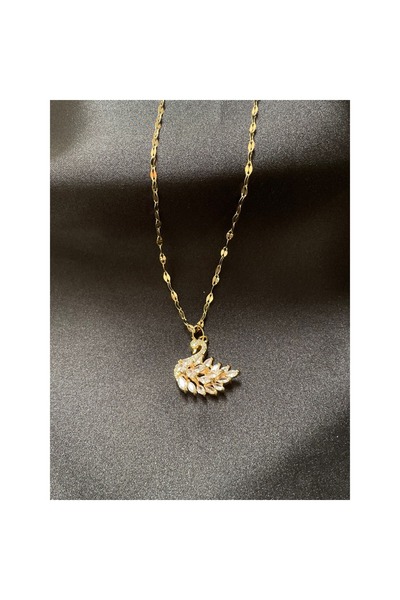 ASTERİAAKSESUAR Gold Steel Swan Necklace