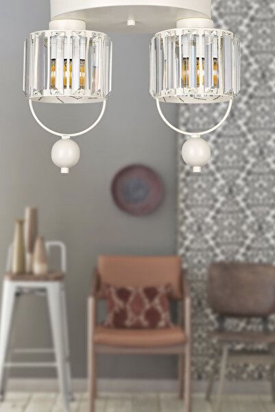 Begüsa Galon 2.li Lux Kristal Beyaz Tepsili Avize