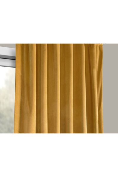 Evdepo Home Crown Dark Yellow Solid Color Pleated Background Curtain, 1/3 Close Pleat, Single Wing