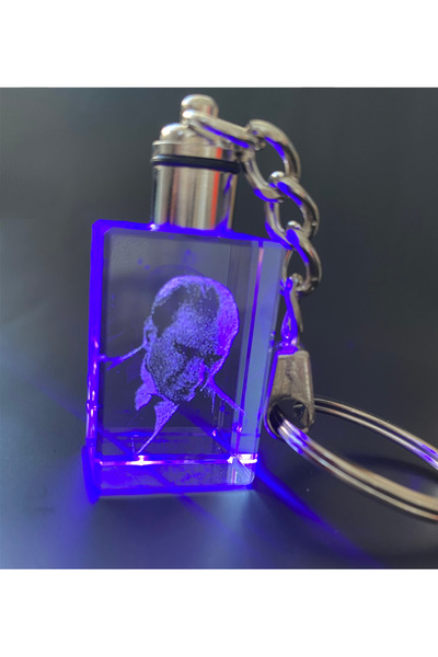 MERTKRİSTAL Ataturk Logo Keychain, Letter Keychain, Glass Engraved Keychain