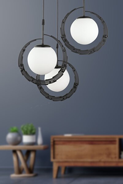 Begüsa Titan 3.Lü Avize Siyah Beyaz Cam