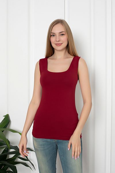 MyBen Claret Red Wide Strap Combed Cotton T-Shirt / Blouse