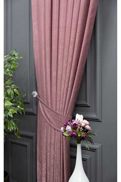 Evdepo Home Crown Dried Rose Solid Color Pleated Soft Background Curtain, 1/2,5 Normal (MEDIUM) Pleat, Single Wing