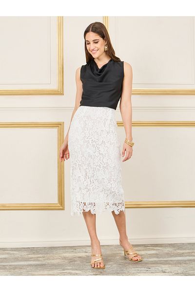 Styli All Over Lace Mesh Straight Hem Midi Skirt