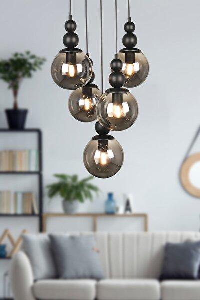 Begüsa Sonsuz 5.li Avize Siyah Füme Cam