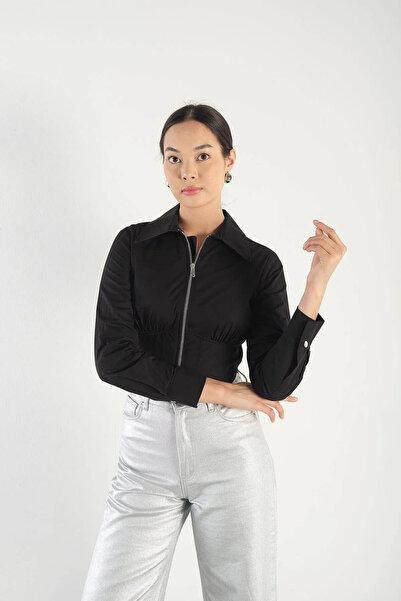 tomıross Kadın Alessıa Fermuarlı Korse Detay Crop Gömlek Alessıa-3473