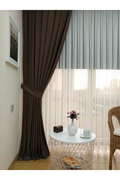 Evdepo Home Crown Light Brown Solid Color Pleated Soft Background Curtain, 1/2.5 Normal Pleat, Single Wing