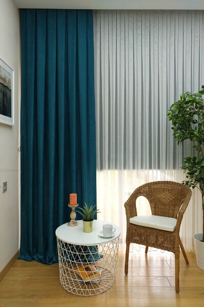 Evdepo Home Crown Dark Petrol Solid Color Soft Background Curtain, Pleatless Plain Planting, Extrafor Drawstring, Single Wing