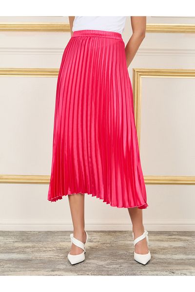 Styli Satin High Rise Pleated Midi Skirt