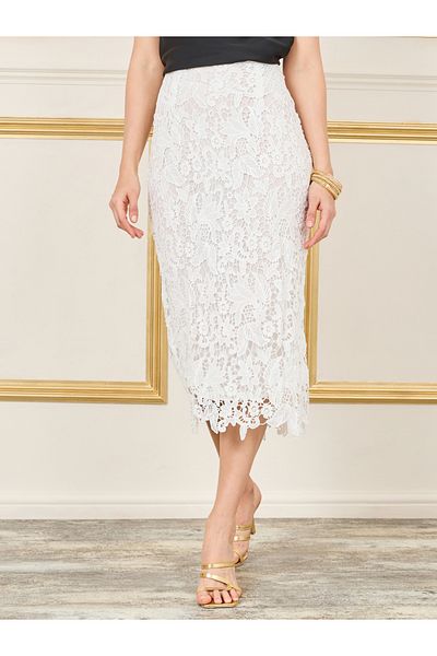 Styli All Over Lace Mesh Straight Hem Midi Skirt