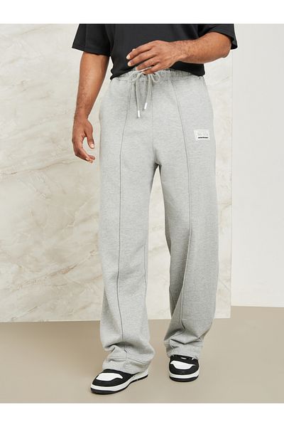 Styli Fleece Pintuck Wide Leg Jogger with Badge Detail