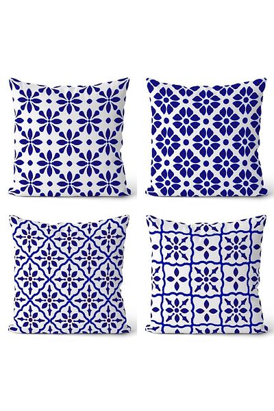 EVPANYA Tile Seria 6 Husă de pernă imprimată pe două fețe, cu modele, din 4 piese