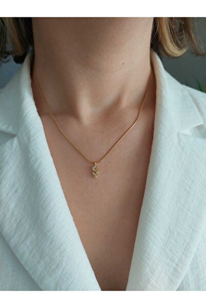 LUCKY ACCESSORIES Çelik zirkon Taşlı Harf Kolye Ş Harfi