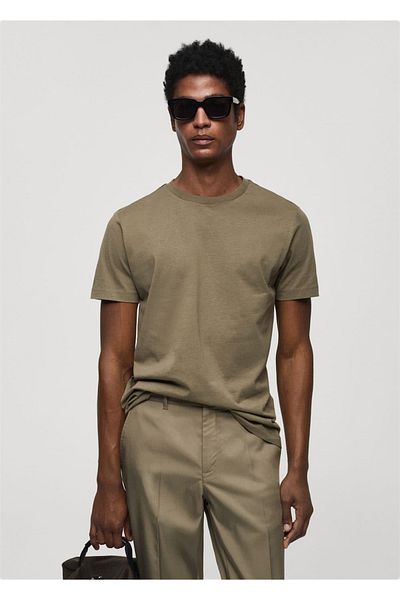 MANGO Man Βαμβακερό μπλουζάκι Basic Stretch