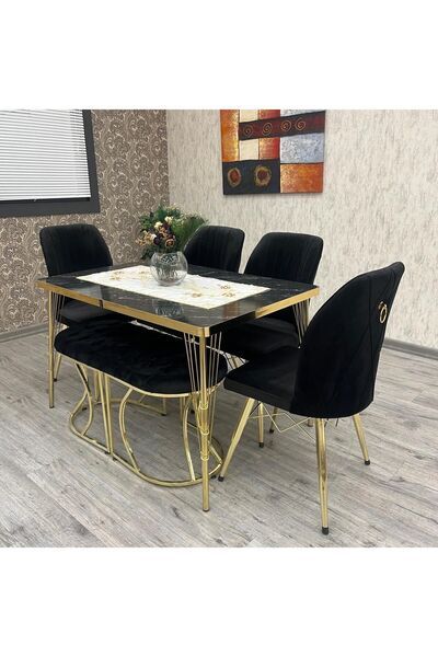 BY ORHAN GÜZEL Mutfak Masası Takımı, 6 Kişilik Mutfak Masa Takımı Mars Gold Salon Masa Takımı Puflu