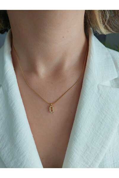 LUCKY ACCESSORIES Çelik zirkon Taşlı Harf Kolye Ü Harfi