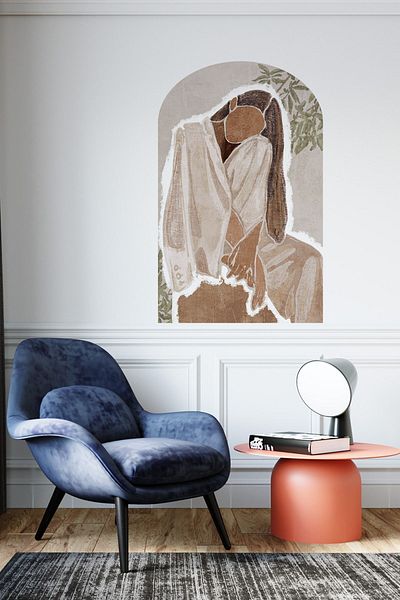 212shop Bohemian Abstract Woman Boho Oval Wall Sticker, Living Room Wall Decoration