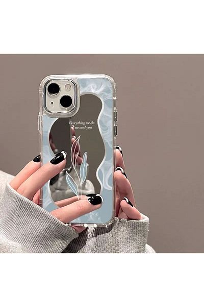 Go Aksesuar iPhone 14 Plus and 15 Plus Compatible Mirrored Leaf Model Silicone Case