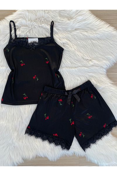 Pijamacs Set pijama negru cu model Pegasus cu pantaloni scurți