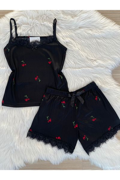 Pijamacs Set pijama negru cu model Pegasus cu pantaloni scurți