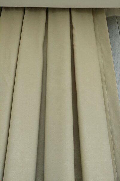 Evdepo Home Crown Beige Solid Color Soft Background Curtain, Pleatless Flat Planting, Extrafor Drawstring, Single Wing