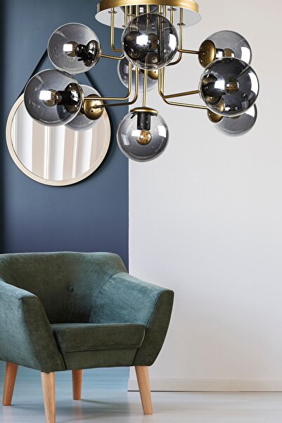 Begüsa Hazeran 9.lu Eskitme Füme Glop Camlı Avize