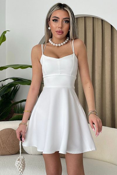 lovebox V-Neck Thin Straps White Evening Dress - Backless Flared Homecoming Dress 114