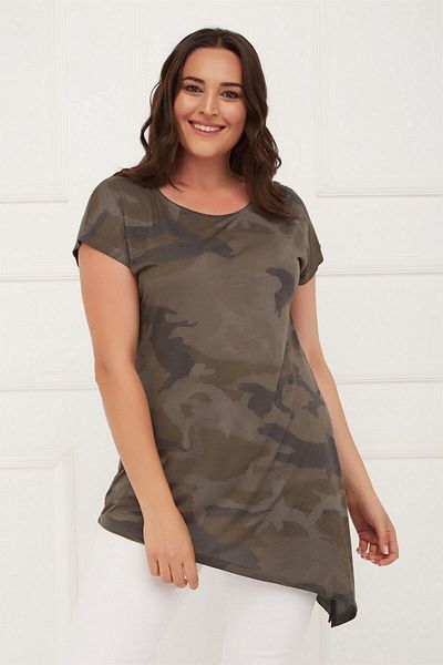 Seamoda Camouflage Pattern Side Slit Oil Wash Tunic-anthracite-bb