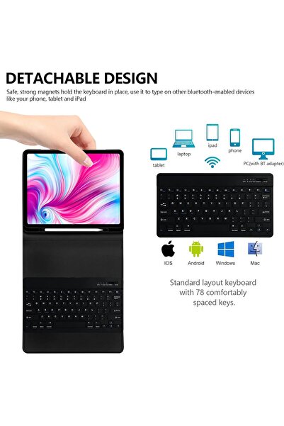 m.tk moveteck İpad Pro 13 Inç M4 Çip 2024 Uyumlu Bluetooth Özellikli Standlı Kalem Bölmeli Klavyeli Kılıf