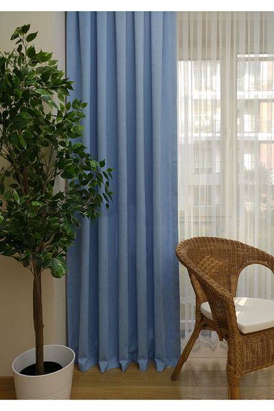 Evdepo Home Light Blue Solid Color Background Curtain, Pleat-Free Flat Planting, Extra-Fore Drawstring, Single Wing