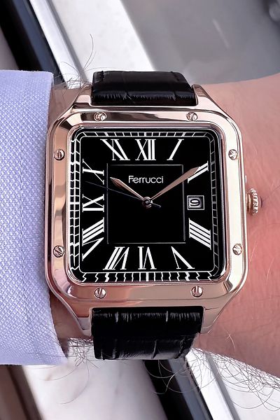 Ferrucci Men's Wristwatch - 3 ATM Waterproof, Black Leather Cord and Gift Bracelet FRE2048C6