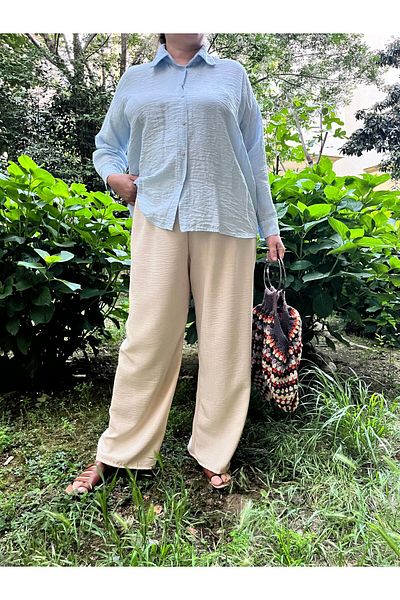 CNG MODA Linen Plus Size Ayrobin Wide Leg Trousers