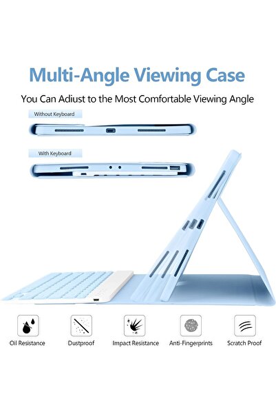m.tk moveteck İpad Air 13 Inç M2 Çip 2024 Uyumlu Bluetooth Özellikli Standlı Kalem Bölmeli Klavyeli Kılıf