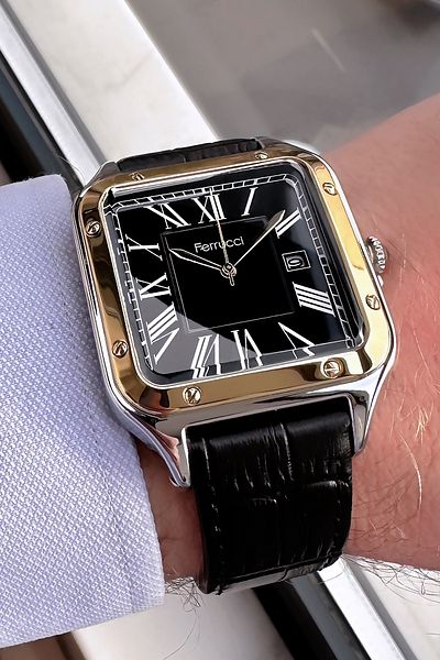 Ferrucci Men's Black Leather Wristwatch - 3 ATM Waterproof with Gift Bracelet FRE2048C4