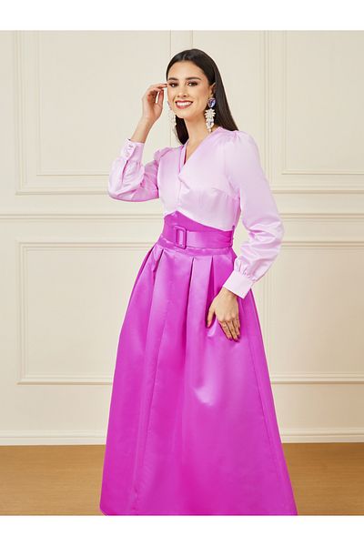 Styli Colorblock Belted A-Line Maxi Dress