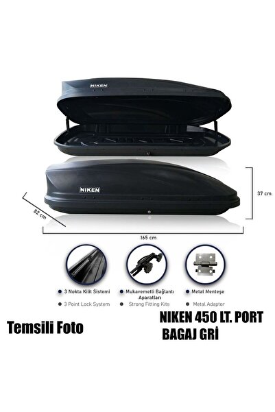 Niken Araç Üstü Port Bagaj Kapalı Tabut 3 Kilitli 450 LT Siyah Niken