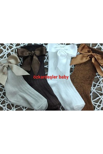 ÖZKARDEŞLER BABY Комплект от 4 бебешки и детски чорапи до коляното - панделка
