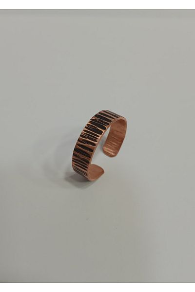 EldenEveBakır Hammer Forged Copper Ring Serrated Tumbled Zmay0004-1
