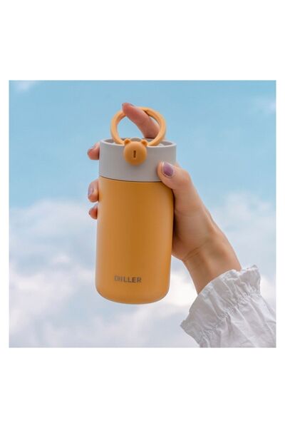 DILLER Lovely Bear Thermo Bottle Mustard Silikon Taşıma Askılı Süzgeçli Çelik...