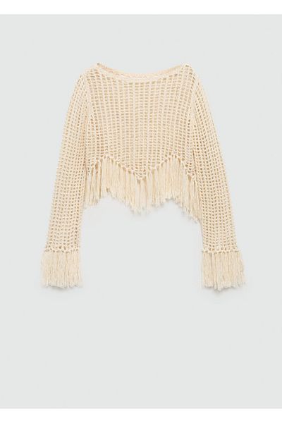 MANGO Woman Perforated Knitwear Sweater with Tassels