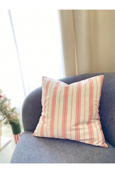 La Vivi Κάλυμμα μαξιλαριού διπλής όψης Bohemian - Πλυμένο λινό με κοραλλί ριγ...