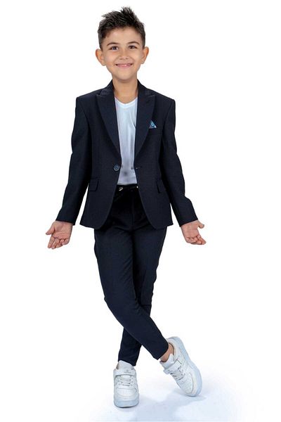 Magu Navy Blue Boy's Jacket and T-Shirt Pants Set