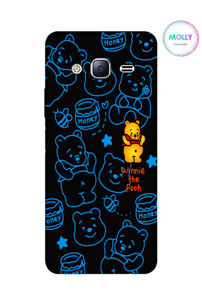 Molly حافظة سيليكون بنمط ويني باللون الأسود لهاتف سامسونج جالاكسي J2