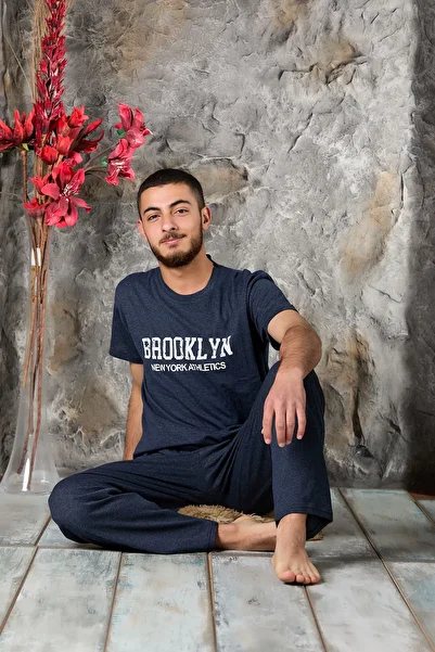 Sude HOMEWEAR Men's Short Sleeve Long Pajama Set