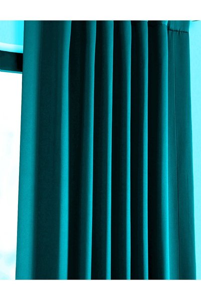 Evdepo Home Crown Ready to Use Blackout Pleatless Background Curtain - Petrol