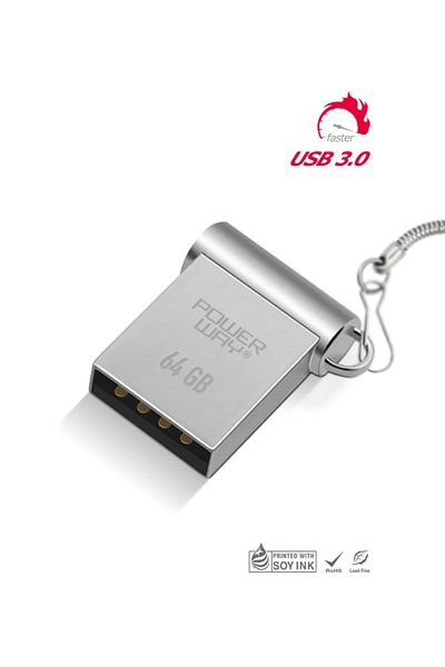 POWERWAY ذاكرة فلاش USB صغيرة معدنية صغيرة بسعة 64 جيجابايت USB 3.0 عالية السرعة