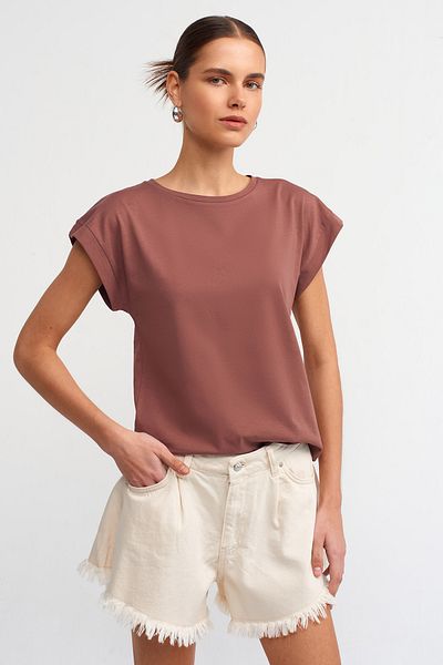 Dilvin 3504 Tricou căptușit cu gât crew-maro